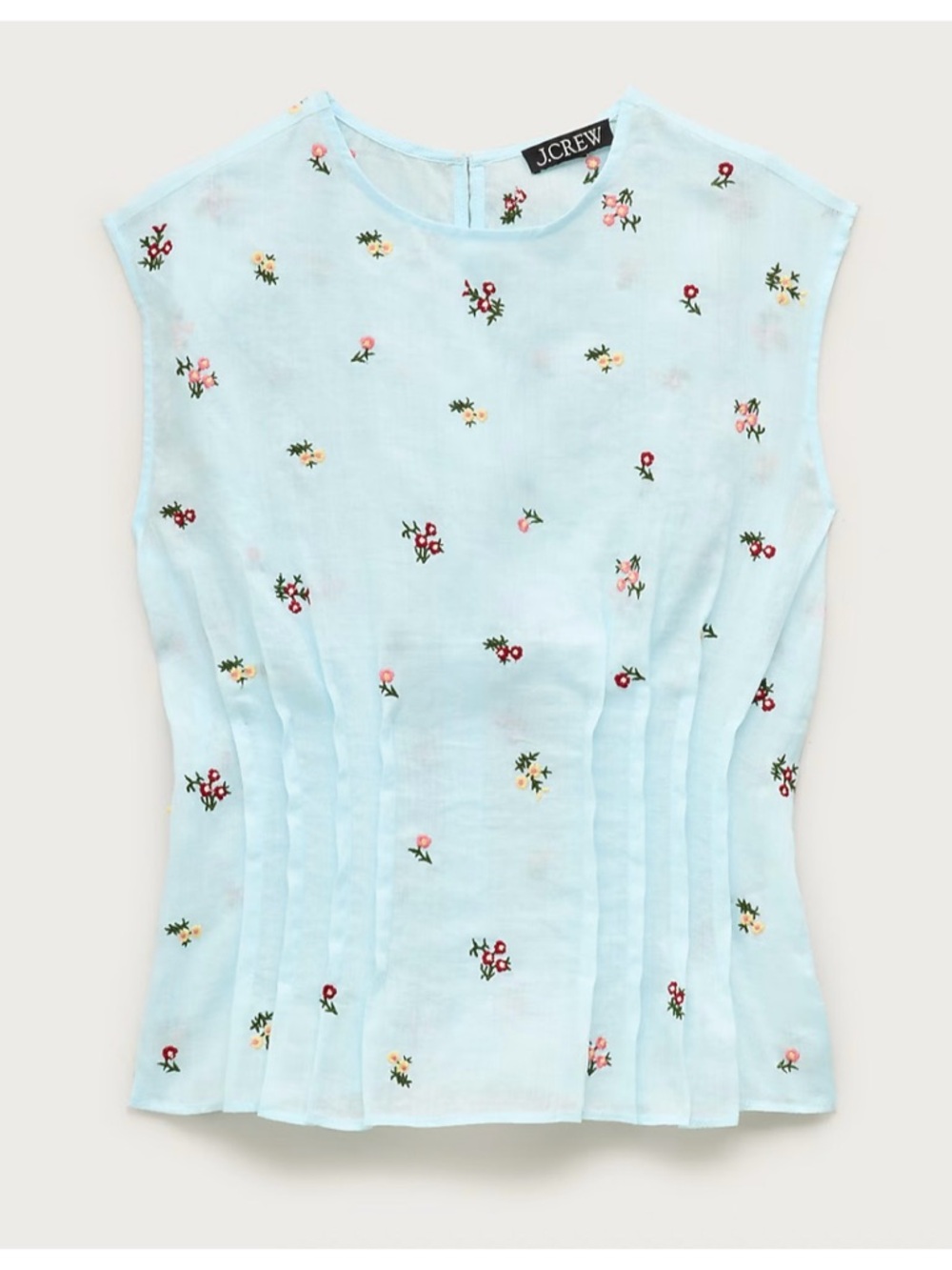 NWT J. Crew Pintuck Shell Top Ramie Embroidered Florals Blue